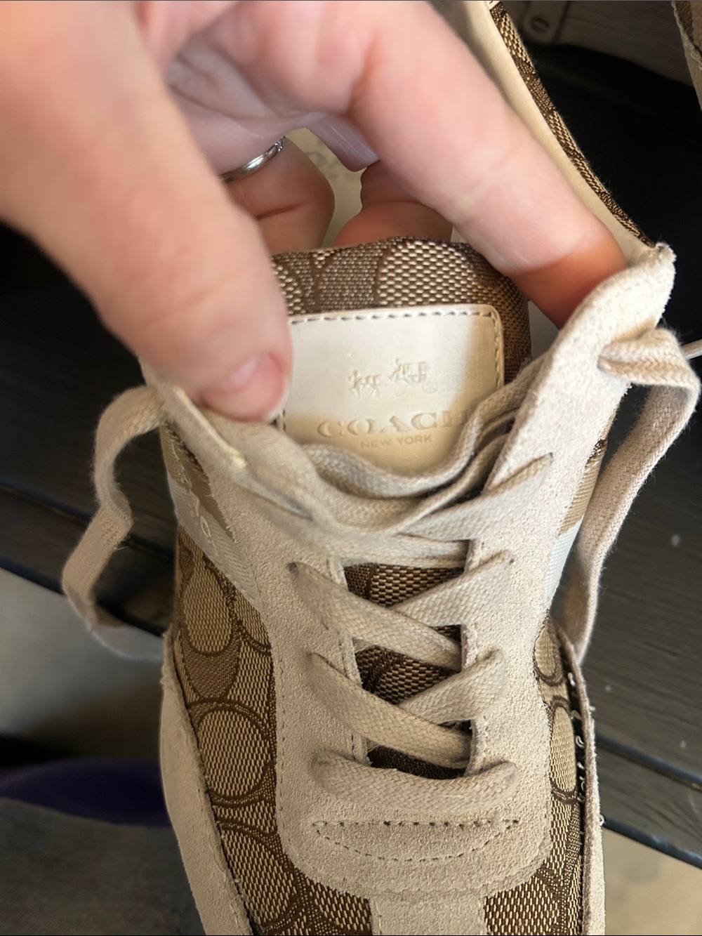 Coach Beige & Cream Signature Logo Women's Sneakers - Lace-Up - Picture 5 of 5